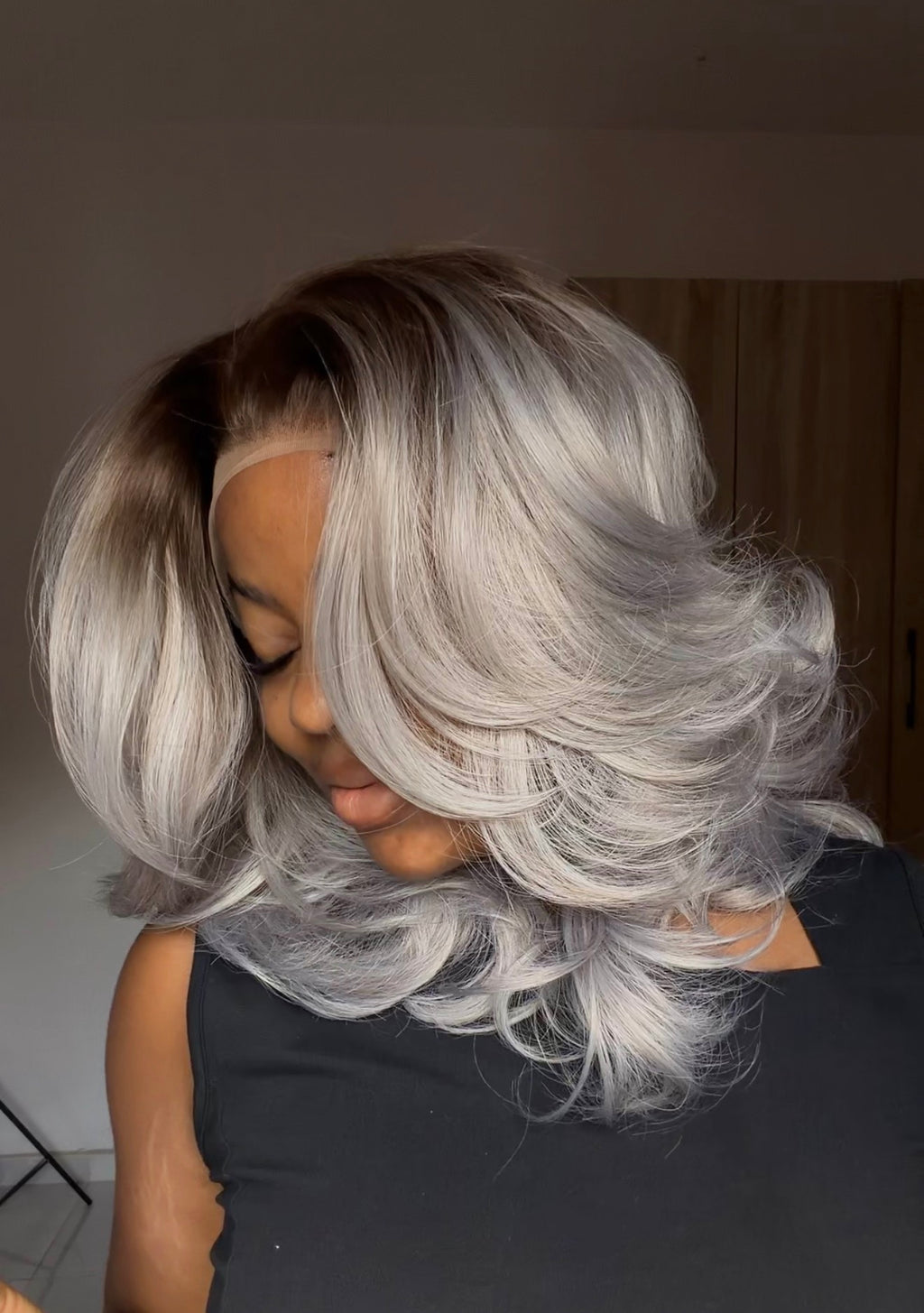 Grey Flip Bob with illusion HD Lace