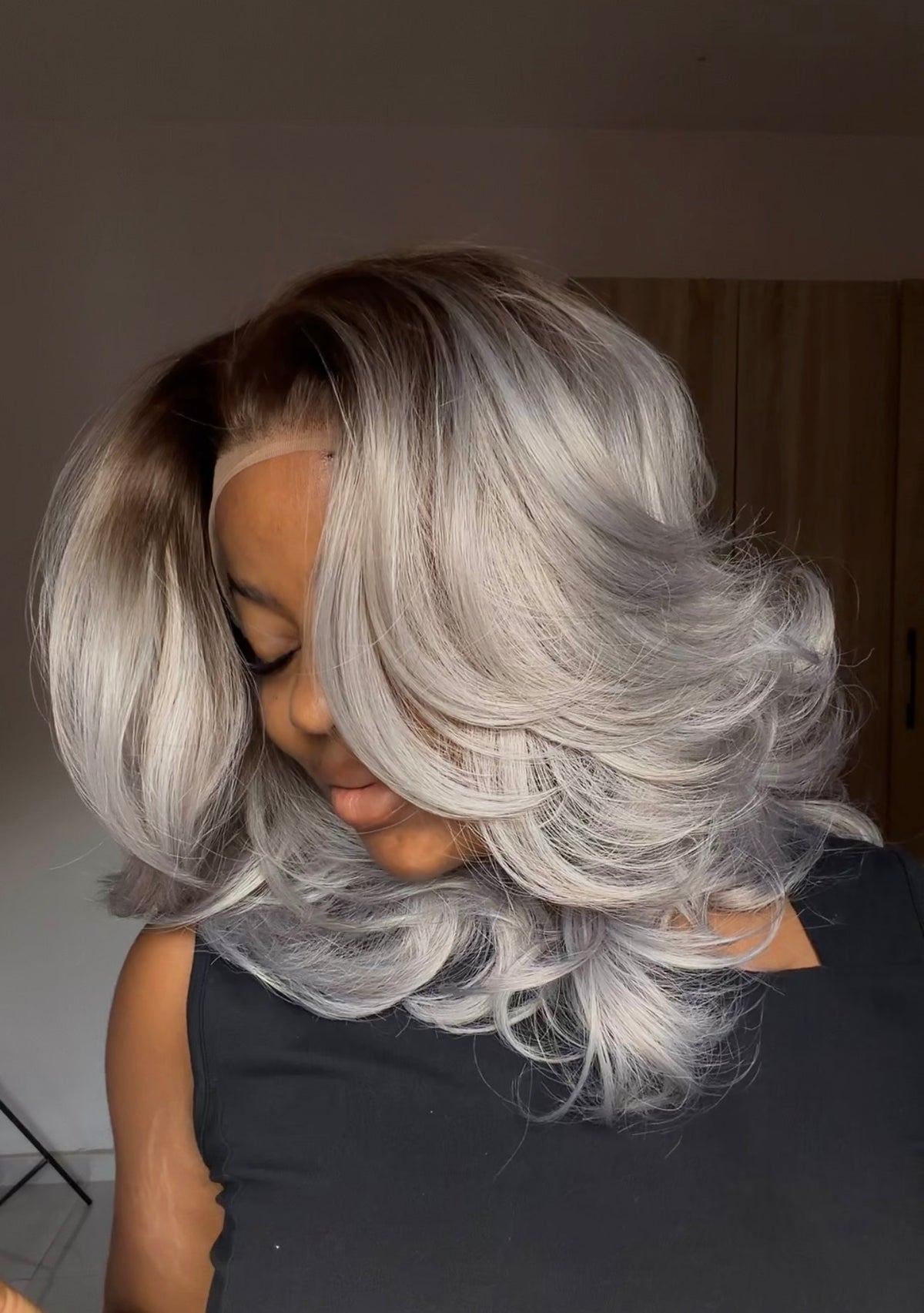 Grey Flip Bob with illusion HD Lace