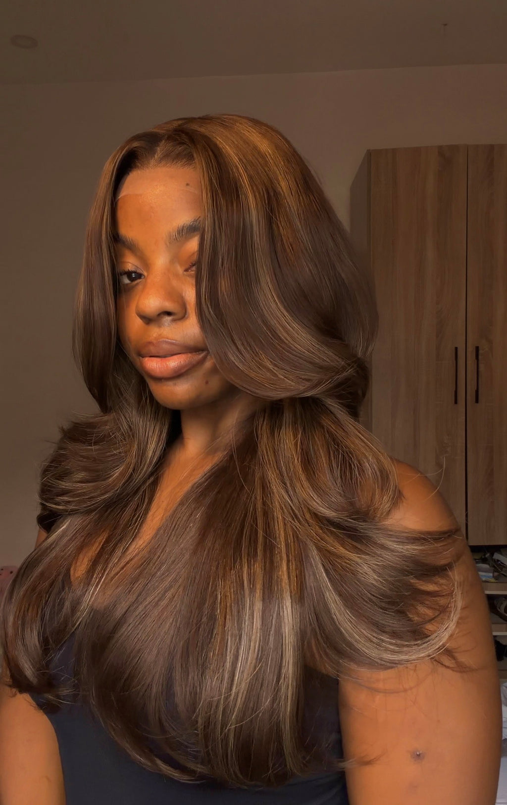 Feather Layers Dark Brown highlight with Illusion HD lace