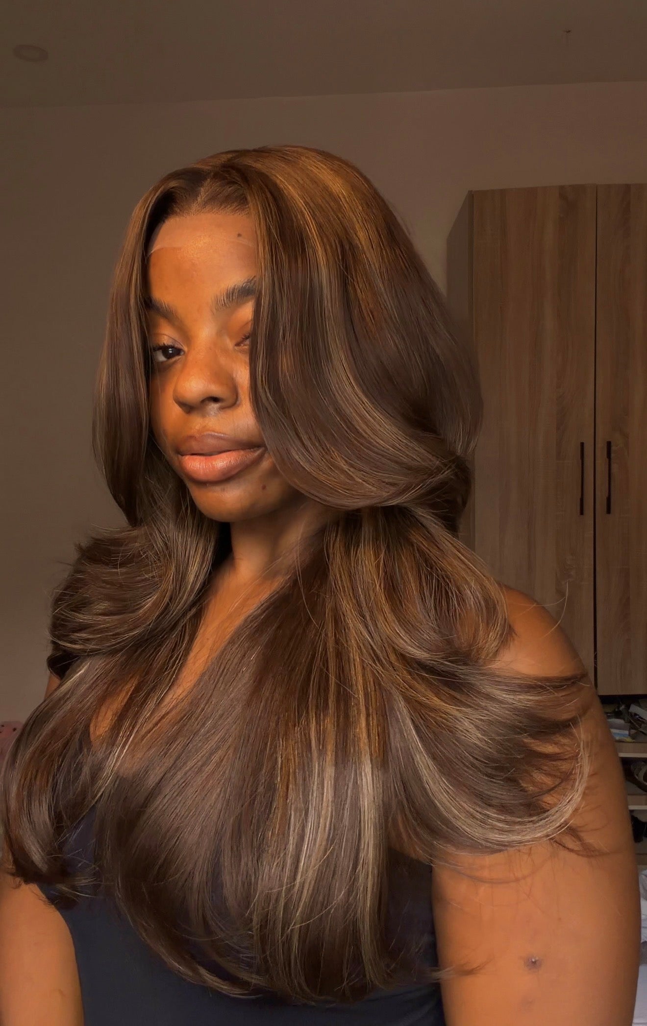 Feather Layers Dark Brown highlight with Illusion HD lace