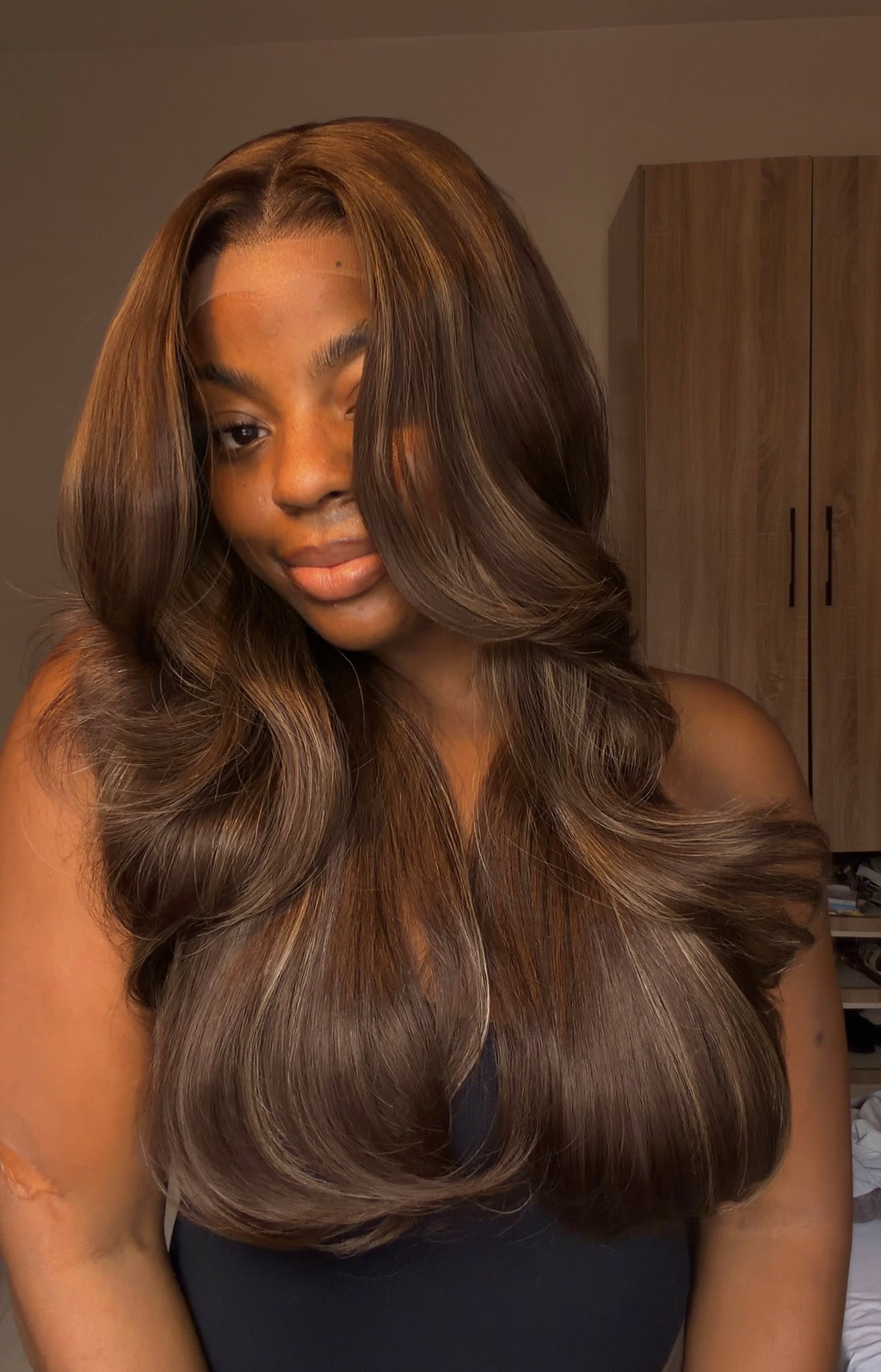 Feather Layers Dark Brown highlight with Illusion HD lace