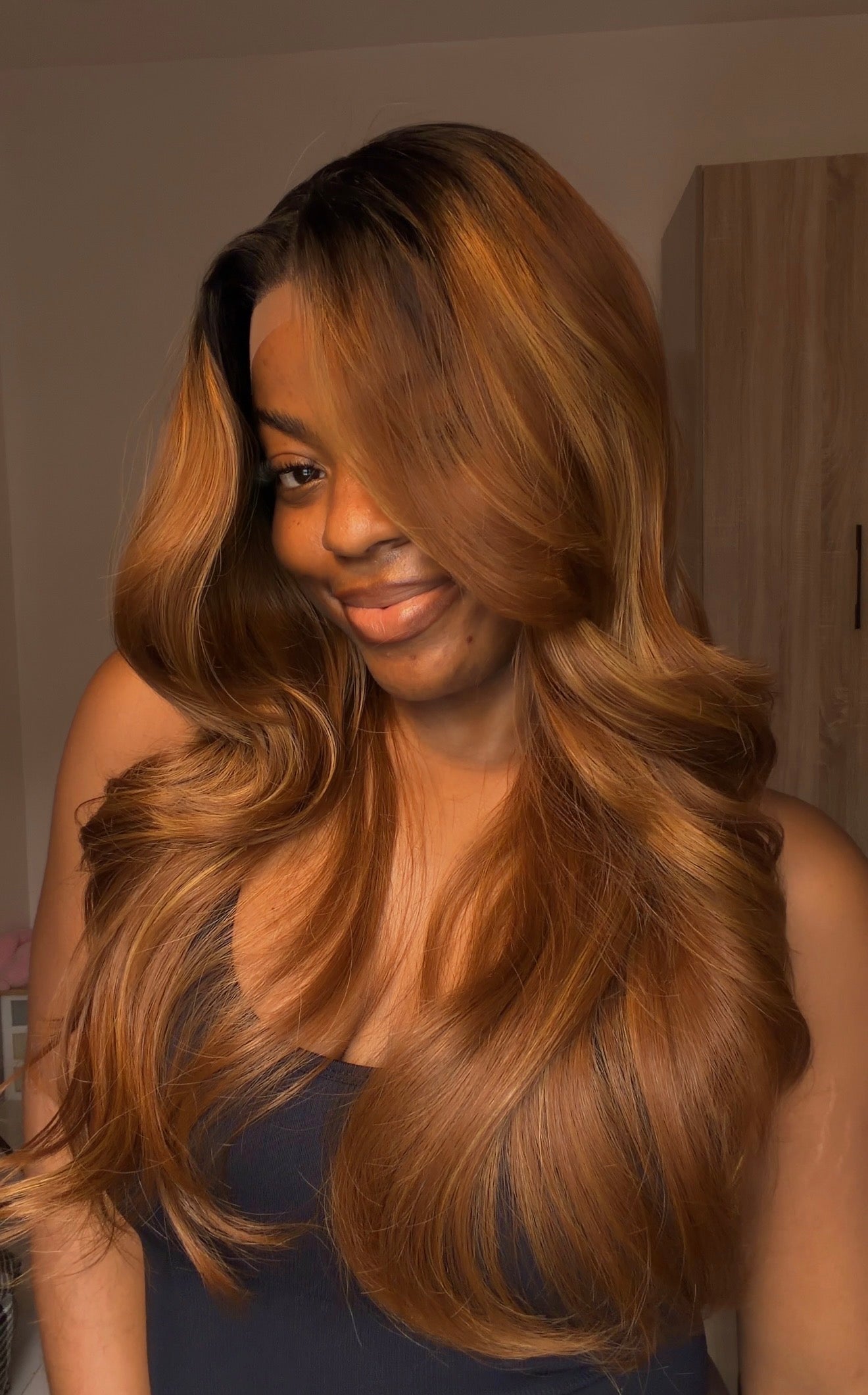 Feather Layers Gold Brown Highlights with Illusion HD lace