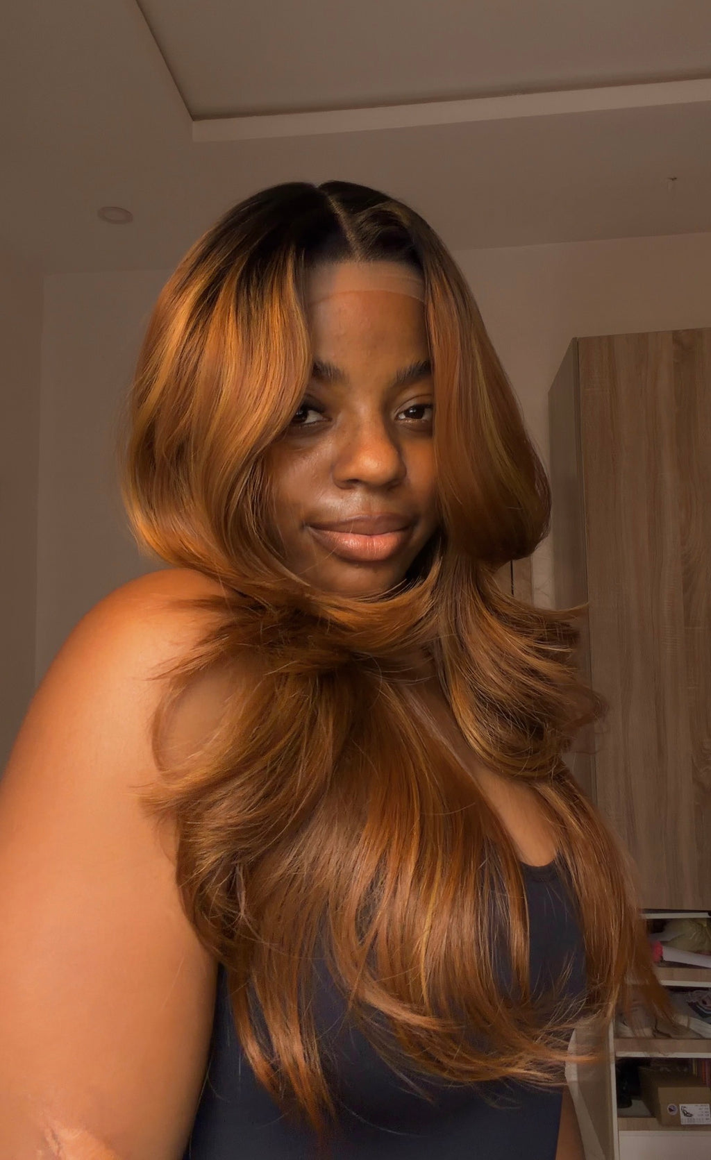 Feather Layers Gold Brown Highlights with Illusion HD lace