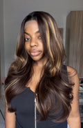 Feather Layers Dark Brown Highlights with Illusion HD lace